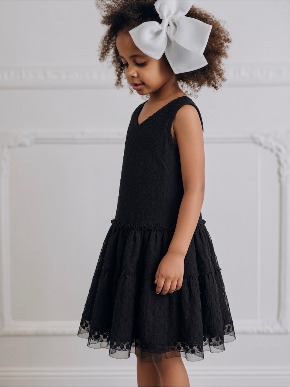 $50 Girls Classic Black Tulle Polka Dot Dress